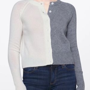 Two-Color - Gray and White - Cashmere Cardigan Small